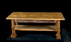 Custom Log Furniture - Coffee Table With Antique Oak Top